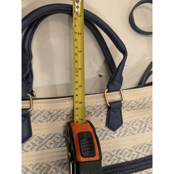 Blue And White Straw Top Handle Crossbody Bag Purse - Picture 13 of 15